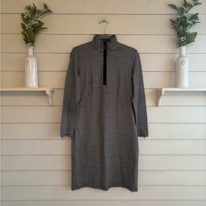 J. McLaughlin Bedford Long Sleeve 1/4 Zip Dress in Black Print Size Large